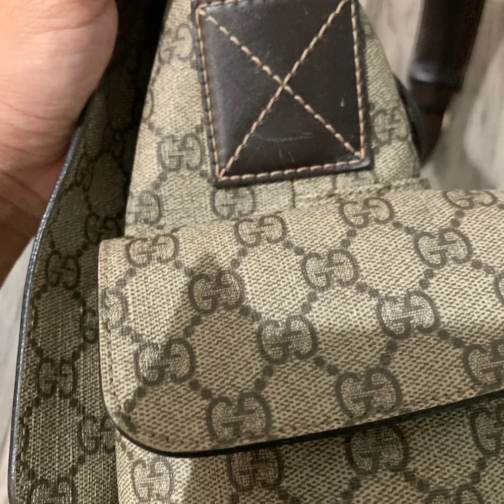 Gucci Beige GG Supreme Canvas Kids Messenger Bag with Brown Trim